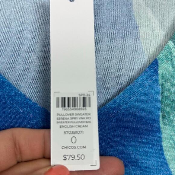 Chicos Pullover V-Neck Sweater Long Sleeve Blue Green Size 0 / US Small NWT - Picture 5 of 6